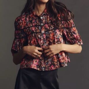 The Leandra Shirred Yoke Blouse by Maeve Anthropologie